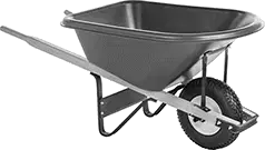 An image of a wheelbarrow, representing professional mulch and soil installation services.